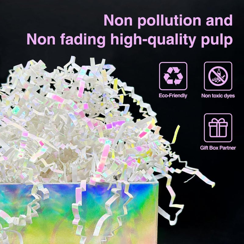 Corlcol 200g(7oz) crinkle paper filler grass Cushion Paper Streamer for Gift Box and Basket On Christmas Wedding Birthday Bridesmaid(Diamond White) - Image 2